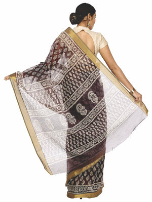Charcoal Grey Sanganeri Hand Block Print Cotton Kota Doria Supernet Handcrafted Saree-Saree-Kalakari India-RDSNSA0002-Geographical Indication, Hand Blocks, Hand Crafted, Heritage Prints, Kota Doria, Sanganeri, Sarees, Sustainable Fabrics-[Linen,Ethnic,wear,Fashionista,Handloom,Handicraft,Indigo,blockprint,block,print,Cotton,Chanderi,Blue, latest,classy,party,bollywood,trendy,summer,style,traditional,formal,elegant,unique,style,hand,block,print, dabu,booti,gift,present,glamorous,affordable,collec