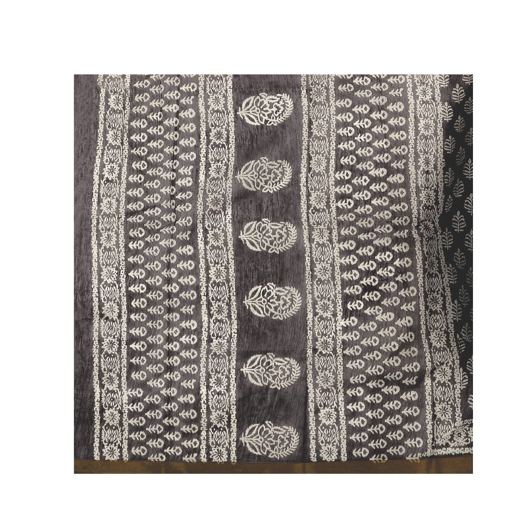 Charcoal Grey Sanganeri Hand Block Print Cotton Kota Doria Supernet Handcrafted Saree-Saree-Kalakari India-RDSNSA0002-Geographical Indication, Hand Blocks, Hand Crafted, Heritage Prints, Kota Doria, Sanganeri, Sarees, Sustainable Fabrics-[Linen,Ethnic,wear,Fashionista,Handloom,Handicraft,Indigo,blockprint,block,print,Cotton,Chanderi,Blue, latest,classy,party,bollywood,trendy,summer,style,traditional,formal,elegant,unique,style,hand,block,print, dabu,booti,gift,present,glamorous,affordable,collec