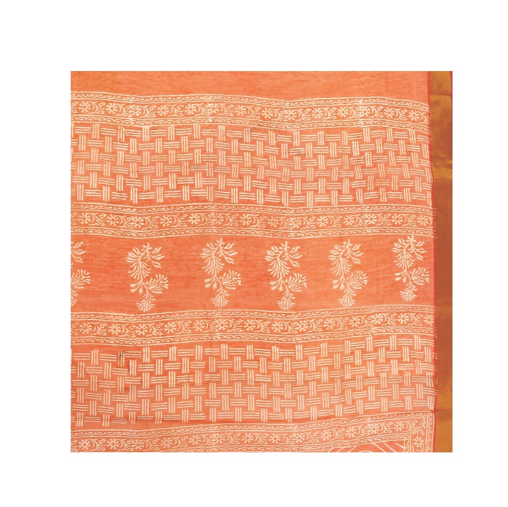 Orange-Coloured Sanganeri Block Print Cotton & Supernet Ttraditional Handcrafted Saree-Saree-Kalakari India-RDSNSA0004-Geographical Indication, Hand Blocks, Hand Crafted, Heritage Prints, Kota Doria, Sanganeri, Sarees, Sustainable Fabrics-[Linen,Ethnic,wear,Fashionista,Handloom,Handicraft,Indigo,blockprint,block,print,Cotton,Chanderi,Blue, latest,classy,party,bollywood,trendy,summer,style,traditional,formal,elegant,unique,style,hand,block,print, dabu,booti,gift,present,glamorous,affordable,colle