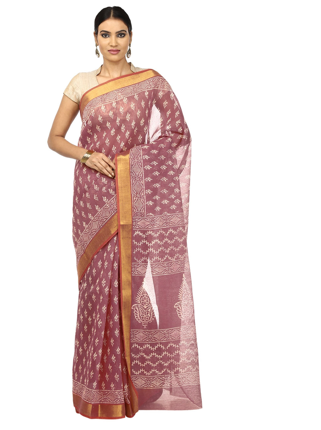 Burgundy Sanganeri Hand Block Print Cotton Kota Doria Supernet Handcrafted Saree-Saree-Kalakari India-RDSNSA0005-Geographical Indication, Hand Blocks, Hand Crafted, Heritage Prints, Kota Doria, Sanganeri, Sarees, Sustainable Fabrics-[Linen,Ethnic,wear,Fashionista,Handloom,Handicraft,Indigo,blockprint,block,print,Cotton,Chanderi,Blue, latest,classy,party,bollywood,trendy,summer,style,traditional,formal,elegant,unique,style,hand,block,print, dabu,booti,gift,present,glamorous,affordable,collectible