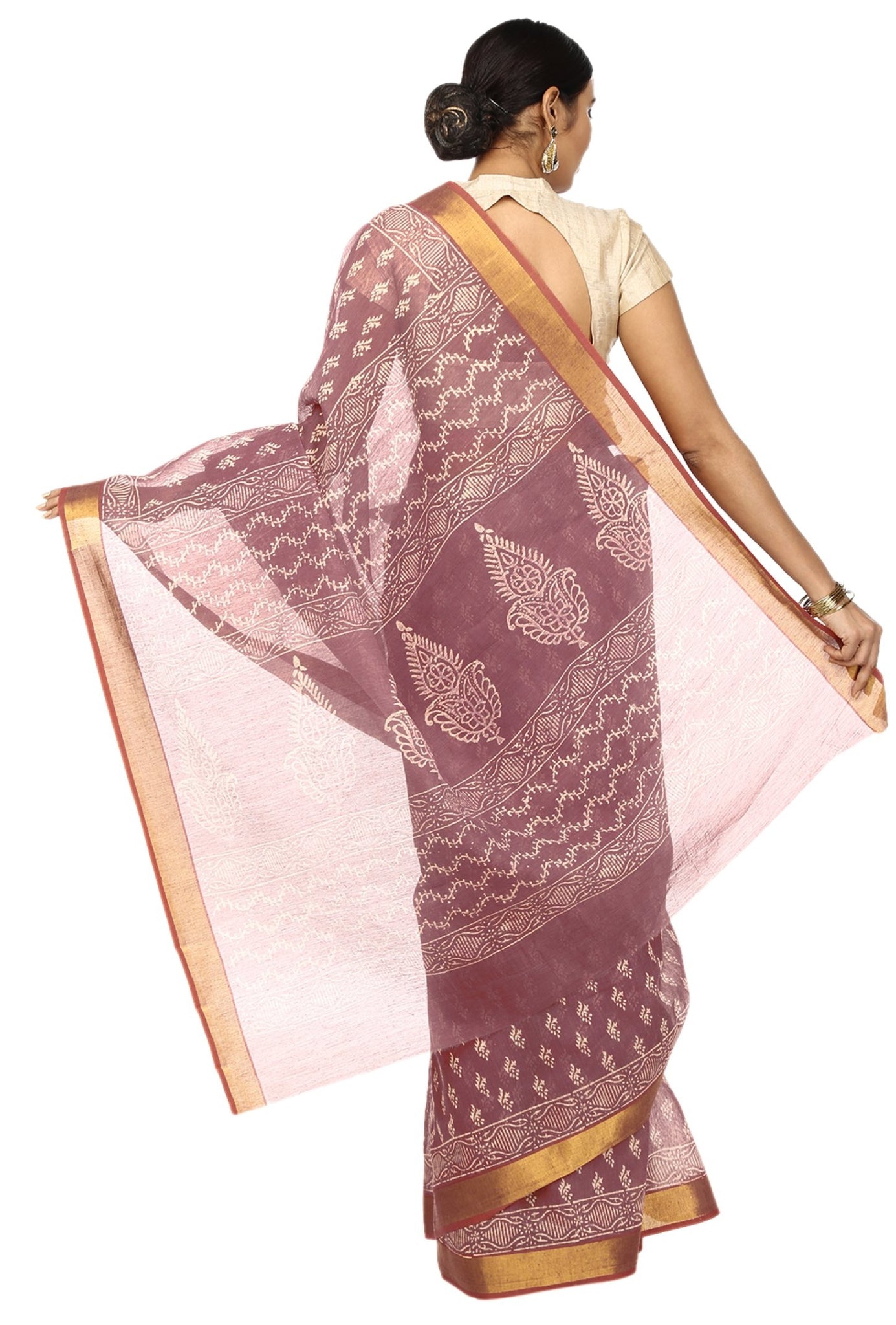 Burgundy Sanganeri Hand Block Print Cotton Kota Doria Supernet Handcrafted Saree-Saree-Kalakari India-RDSNSA0005-Geographical Indication, Hand Blocks, Hand Crafted, Heritage Prints, Kota Doria, Sanganeri, Sarees, Sustainable Fabrics-[Linen,Ethnic,wear,Fashionista,Handloom,Handicraft,Indigo,blockprint,block,print,Cotton,Chanderi,Blue, latest,classy,party,bollywood,trendy,summer,style,traditional,formal,elegant,unique,style,hand,block,print, dabu,booti,gift,present,glamorous,affordable,collectible
