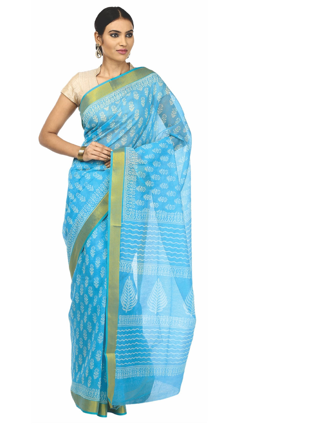 Blue Sanganeri Hand Block Print Cotton Kota Doria Supernet Handcrafted Saree-Saree-Kalakari India-RDSNSA0007-Geographical Indication, Hand Blocks, Hand Crafted, Heritage Prints, Kota Doria, Sanganeri, Sarees, Sustainable Fabrics-[Linen,Ethnic,wear,Fashionista,Handloom,Handicraft,Indigo,blockprint,block,print,Cotton,Chanderi,Blue, latest,classy,party,bollywood,trendy,summer,style,traditional,formal,elegant,unique,style,hand,block,print, dabu,booti,gift,present,glamorous,affordable,collectible,Sar