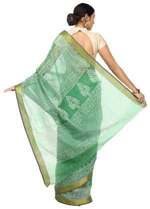 Green Sanganeri Hand Block Print Cotton Kota Doria Supernet Handcrafted Saree-Saree-Kalakari India-RDSNSA0008-Geographical Indication, Hand Blocks, Hand Crafted, Heritage Prints, Kota Doria, Sanganeri, Sarees, Sustainable Fabrics-[Linen,Ethnic,wear,Fashionista,Handloom,Handicraft,Indigo,blockprint,block,print,Cotton,Chanderi,Blue, latest,classy,party,bollywood,trendy,summer,style,traditional,formal,elegant,unique,style,hand,block,print, dabu,booti,gift,present,glamorous,affordable,collectible,Sa