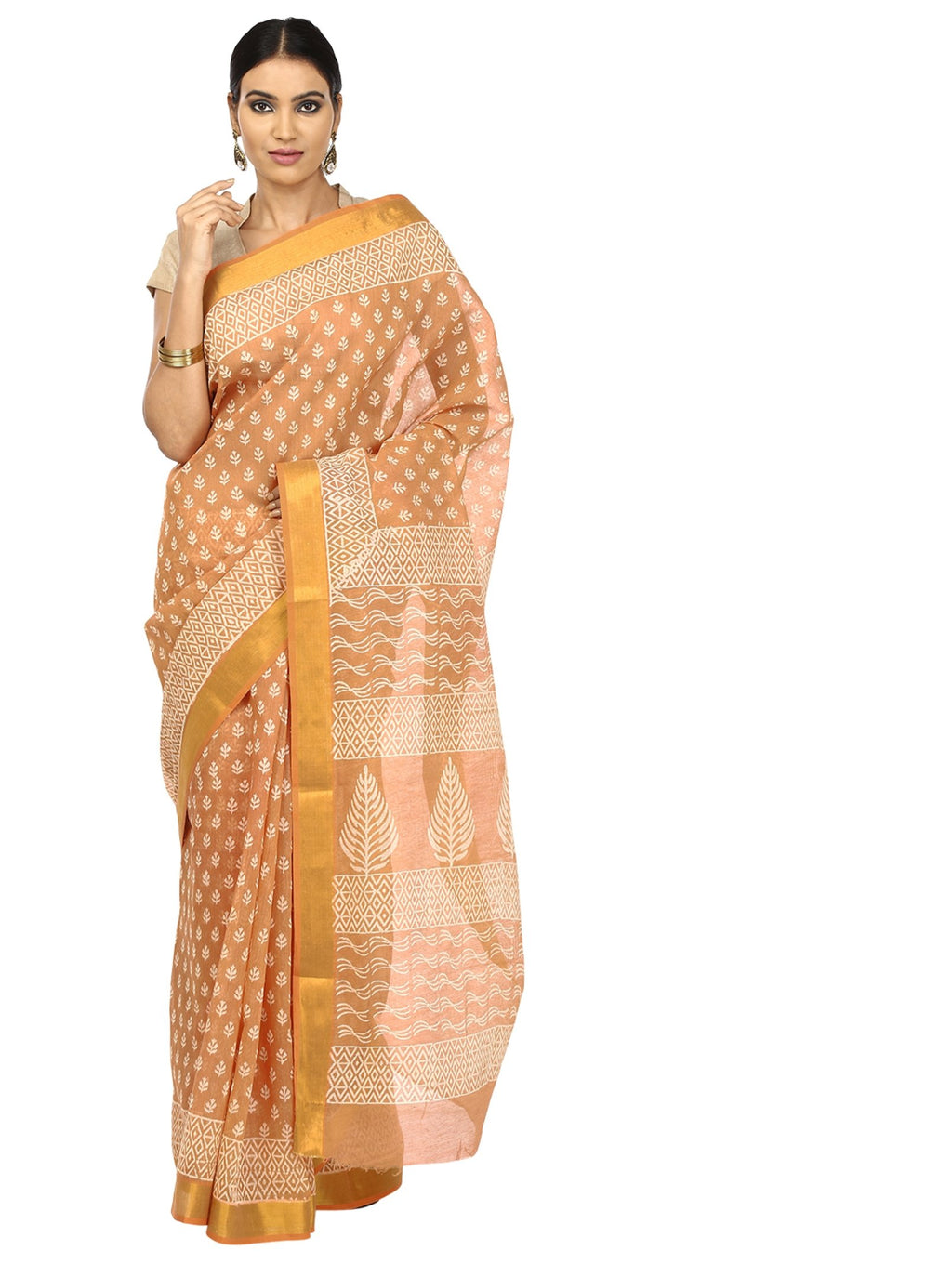 Orange Sanganeri Hand Block Print CottonKota Doria Supernet Handcrafted Saree-Saree-Kalakari India-RDSNSA0009-Geographical Indication, Hand Blocks, Hand Crafted, Heritage Prints, Kota Doria, Sanganeri, Sarees, Sustainable Fabrics-[Linen,Ethnic,wear,Fashionista,Handloom,Handicraft,Indigo,blockprint,block,print,Cotton,Chanderi,Blue, latest,classy,party,bollywood,trendy,summer,style,traditional,formal,elegant,unique,style,hand,block,print, dabu,booti,gift,present,glamorous,affordable,collectible,Sa