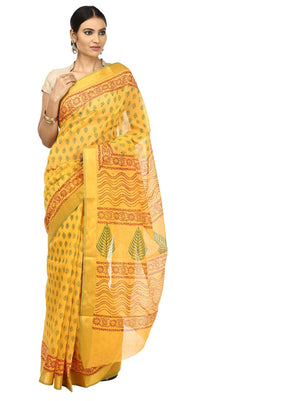 Yellow Sanganeri Hand Block Print Cotton Kota Doria Supernet Handcrafted Saree-Saree-Kalakari India-RDSNSA0010-Geographical Indication, Hand Blocks, Hand Crafted, Heritage Prints, Kota Doria, Sanganeri, Sarees, Sustainable Fabrics-[Linen,Ethnic,wear,Fashionista,Handloom,Handicraft,Indigo,blockprint,block,print,Cotton,Chanderi,Blue, latest,classy,party,bollywood,trendy,summer,style,traditional,formal,elegant,unique,style,hand,block,print, dabu,booti,gift,present,glamorous,affordable,collectible,S