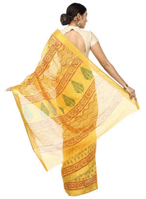 Yellow Sanganeri Hand Block Print Cotton Kota Doria Supernet Handcrafted Saree-Saree-Kalakari India-RDSNSA0010-Geographical Indication, Hand Blocks, Hand Crafted, Heritage Prints, Kota Doria, Sanganeri, Sarees, Sustainable Fabrics-[Linen,Ethnic,wear,Fashionista,Handloom,Handicraft,Indigo,blockprint,block,print,Cotton,Chanderi,Blue, latest,classy,party,bollywood,trendy,summer,style,traditional,formal,elegant,unique,style,hand,block,print, dabu,booti,gift,present,glamorous,affordable,collectible,S