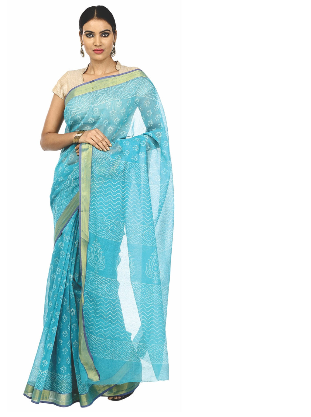 Blue Sanganeri Hand Block Print CottonKota Doria Supernet Handcrafted Saree-Saree-Kalakari India-RDSNSA0019-Geographical Indication, Hand Blocks, Hand Crafted, Heritage Prints, Kota Doria, Sanganeri, Sarees, Sustainable Fabrics-[Linen,Ethnic,wear,Fashionista,Handloom,Handicraft,Indigo,blockprint,block,print,Cotton,Chanderi,Blue, latest,classy,party,bollywood,trendy,summer,style,traditional,formal,elegant,unique,style,hand,block,print, dabu,booti,gift,present,glamorous,affordable,collectible,Sari