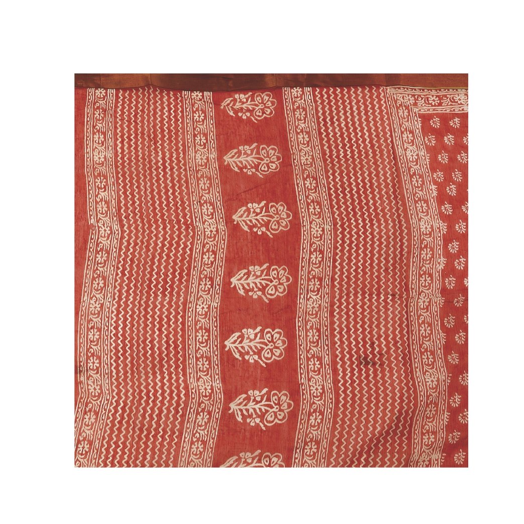 Rust Red Sanganeri Block Print Cotton & Supernet Ttraditional Handcrafted Saree-Saree-Kalakari India-RDSNSA0020-Geographical Indication, Hand Blocks, Hand Crafted, Heritage Prints, Kota Doria, Sanganeri, Sarees, Sustainable Fabrics-[Linen,Ethnic,wear,Fashionista,Handloom,Handicraft,Indigo,blockprint,block,print,Cotton,Chanderi,Blue, latest,classy,party,bollywood,trendy,summer,style,traditional,formal,elegant,unique,style,hand,block,print, dabu,booti,gift,present,glamorous,affordable,collectible,
