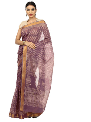 Purple Sanganeri Hand Block Print Cotton Kota Doria Supernet Handcrafted Saree-Saree-Kalakari India-RDSNSA0021-Geographical Indication, Hand Blocks, Hand Crafted, Heritage Prints, Kota Doria, Sanganeri, Sarees, Sustainable Fabrics-[Linen,Ethnic,wear,Fashionista,Handloom,Handicraft,Indigo,blockprint,block,print,Cotton,Chanderi,Blue, latest,classy,party,bollywood,trendy,summer,style,traditional,formal,elegant,unique,style,hand,block,print, dabu,booti,gift,present,glamorous,affordable,collectible,S