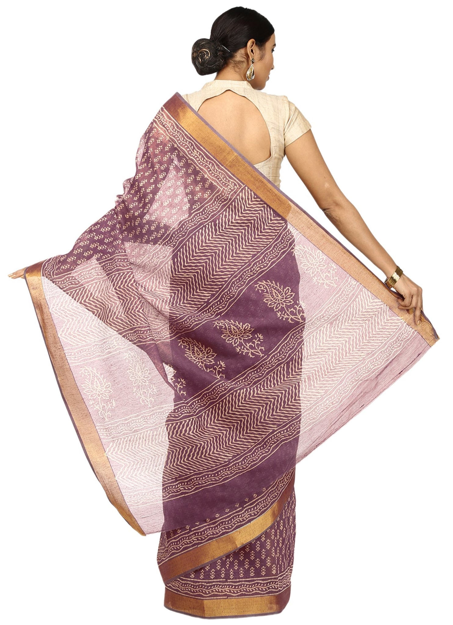 Purple Sanganeri Hand Block Print Cotton Kota Doria Supernet Handcrafted Saree-Saree-Kalakari India-RDSNSA0021-Geographical Indication, Hand Blocks, Hand Crafted, Heritage Prints, Kota Doria, Sanganeri, Sarees, Sustainable Fabrics-[Linen,Ethnic,wear,Fashionista,Handloom,Handicraft,Indigo,blockprint,block,print,Cotton,Chanderi,Blue, latest,classy,party,bollywood,trendy,summer,style,traditional,formal,elegant,unique,style,hand,block,print, dabu,booti,gift,present,glamorous,affordable,collectible,S