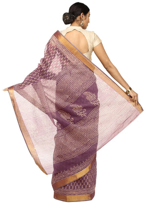 Purple Sanganeri Hand Block Print Cotton Kota Doria Supernet Handcrafted Saree-Saree-Kalakari India-RDSNSA0021-Geographical Indication, Hand Blocks, Hand Crafted, Heritage Prints, Kota Doria, Sanganeri, Sarees, Sustainable Fabrics-[Linen,Ethnic,wear,Fashionista,Handloom,Handicraft,Indigo,blockprint,block,print,Cotton,Chanderi,Blue, latest,classy,party,bollywood,trendy,summer,style,traditional,formal,elegant,unique,style,hand,block,print, dabu,booti,gift,present,glamorous,affordable,collectible,S