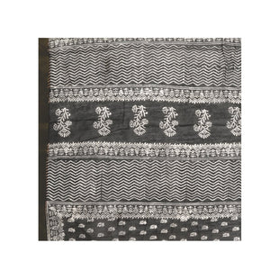 Charcoal Grey Sanganeri Block Print Cotton & Supernet Ttraditional Handcrafted Saree-Saree-Kalakari India-RDSNSA0023-Geographical Indication, Hand Blocks, Hand Crafted, Heritage Prints, Kota Doria, Sanganeri, Sarees, Sustainable Fabrics-[Linen,Ethnic,wear,Fashionista,Handloom,Handicraft,Indigo,blockprint,block,print,Cotton,Chanderi,Blue, latest,classy,party,bollywood,trendy,summer,style,traditional,formal,elegant,unique,style,hand,block,print, dabu,booti,gift,present,glamorous,affordable,collect