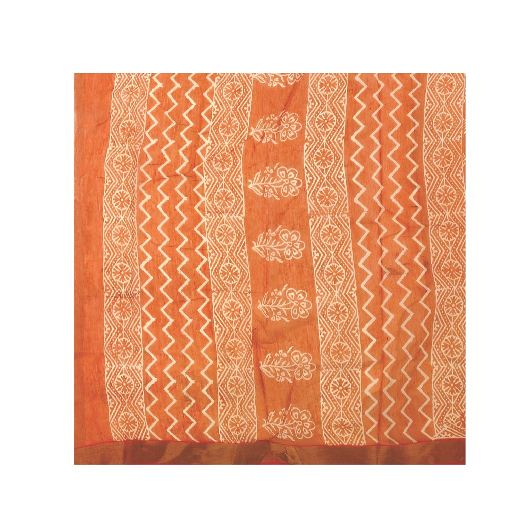 Orange Sanganeri Block Print Cotton & Supernet Ttraditional Handcrafted Saree-Saree-Kalakari India-RDSNSA0025-Geographical Indication, Hand Blocks, Hand Crafted, Heritage Prints, Kota Doria, Sanganeri, Sarees, Sustainable Fabrics-[Linen,Ethnic,wear,Fashionista,Handloom,Handicraft,Indigo,blockprint,block,print,Cotton,Chanderi,Blue, latest,classy,party,bollywood,trendy,summer,style,traditional,formal,elegant,unique,style,hand,block,print, dabu,booti,gift,present,glamorous,affordable,collectible,Sa