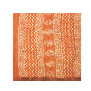 Orange Sanganeri Block Print Cotton & Supernet Ttraditional Handcrafted Saree-Saree-Kalakari India-RDSNSA0025-Geographical Indication, Hand Blocks, Hand Crafted, Heritage Prints, Kota Doria, Sanganeri, Sarees, Sustainable Fabrics-[Linen,Ethnic,wear,Fashionista,Handloom,Handicraft,Indigo,blockprint,block,print,Cotton,Chanderi,Blue, latest,classy,party,bollywood,trendy,summer,style,traditional,formal,elegant,unique,style,hand,block,print, dabu,booti,gift,present,glamorous,affordable,collectible,Sa