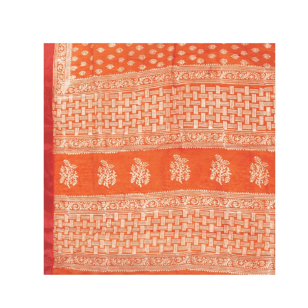 Orange Sanganeri Hand Block Print Cotton Kota Doria Supernet Handcrafted Saree-Saree-Kalakari India-RDSNSA0026-Geographical Indication, Hand Blocks, Hand Crafted, Heritage Prints, Kota Doria, Sanganeri, Sarees, Sustainable Fabrics-[Linen,Ethnic,wear,Fashionista,Handloom,Handicraft,Indigo,blockprint,block,print,Cotton,Chanderi,Blue, latest,classy,party,bollywood,trendy,summer,style,traditional,formal,elegant,unique,style,hand,block,print, dabu,booti,gift,present,glamorous,affordable,collectible,S