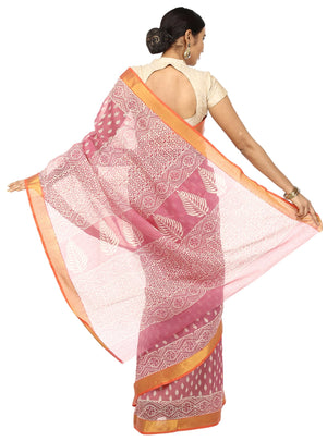 Orange Sanganeri Hand Block Print Cotton Kota Doria Supernet Handcrafted Saree-Saree-Kalakari India-RDSNSA0028-Geographical Indication, Hand Blocks, Hand Crafted, Heritage Prints, Kota Doria, Sanganeri, Sarees, Sustainable Fabrics-[Linen,Ethnic,wear,Fashionista,Handloom,Handicraft,Indigo,blockprint,block,print,Cotton,Chanderi,Blue, latest,classy,party,bollywood,trendy,summer,style,traditional,formal,elegant,unique,style,hand,block,print, dabu,booti,gift,present,glamorous,affordable,collectible,S