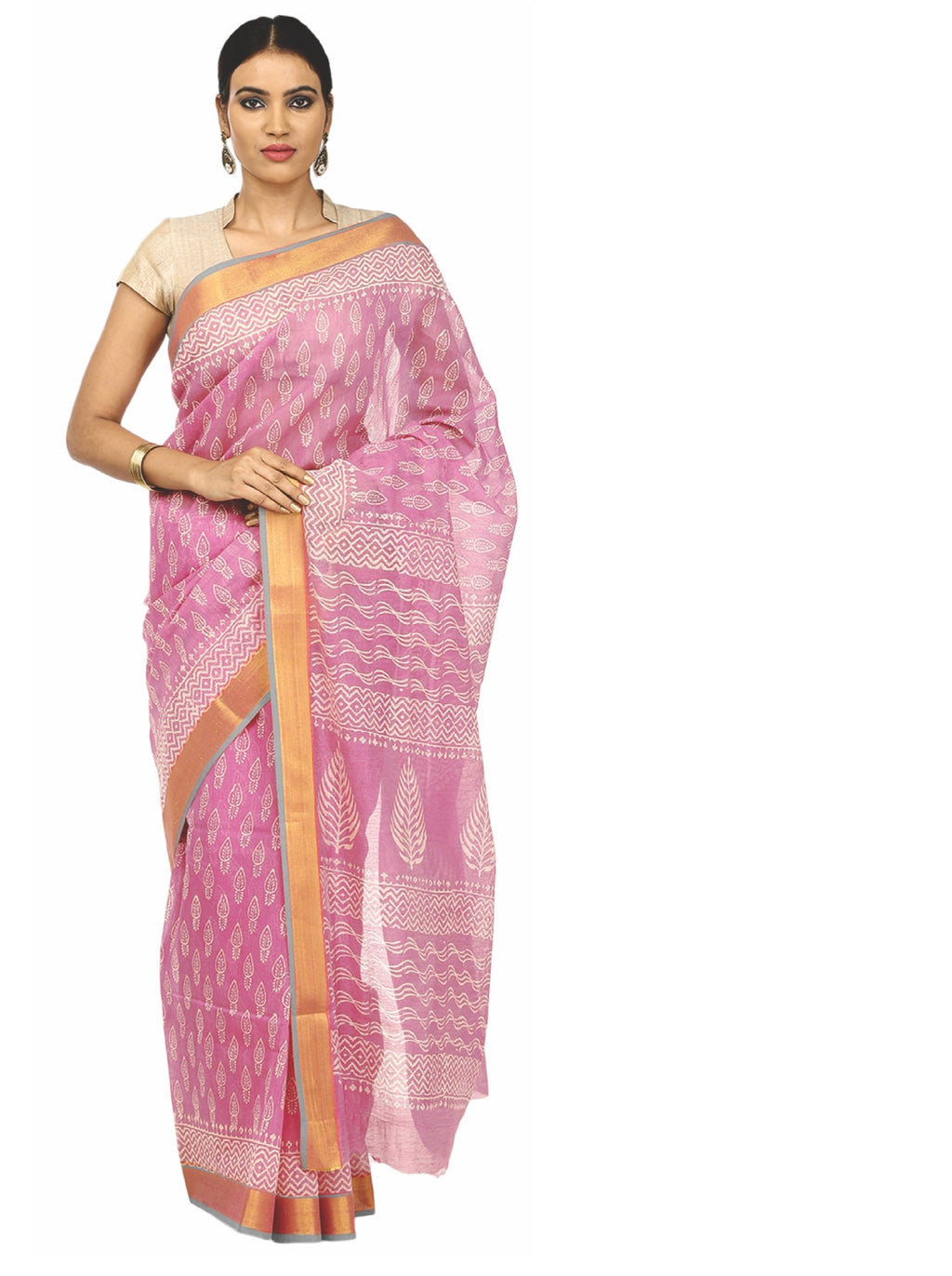 Pink Sanganeri Block Print Cotton & Supernet Ttraditional Handcrafted Saree-Saree-Kalakari India-RDSNSA0029-Geographical Indication, Hand Blocks, Hand Crafted, Heritage Prints, Kota Doria, Sanganeri, Sarees, Sustainable Fabrics-[Linen,Ethnic,wear,Fashionista,Handloom,Handicraft,Indigo,blockprint,block,print,Cotton,Chanderi,Blue, latest,classy,party,bollywood,trendy,summer,style,traditional,formal,elegant,unique,style,hand,block,print, dabu,booti,gift,present,glamorous,affordable,collectible,Sari