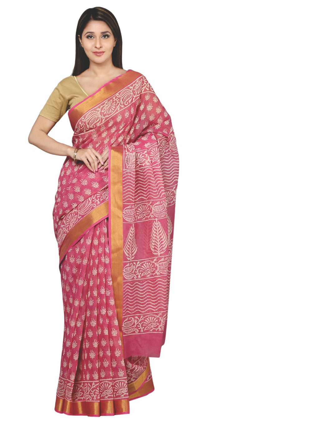Pink Sanganeri Hand Block Print Cotton Kota Doria Supernet Handcrafted Saree-Saree-Kalakari India-RDSNSA0032-Geographical Indication, Hand Blocks, Hand Crafted, Heritage Prints, Kota Doria, Sanganeri, Sarees, Sustainable Fabrics-[Linen,Ethnic,wear,Fashionista,Handloom,Handicraft,Indigo,blockprint,block,print,Cotton,Chanderi,Blue, latest,classy,party,bollywood,trendy,summer,style,traditional,formal,elegant,unique,style,hand,block,print, dabu,booti,gift,present,glamorous,affordable,collectible,Sar