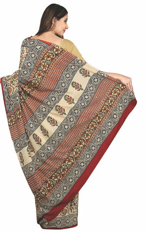 Multicoloured Kalamkari Hand Block Print Handcrafted Cotton Saree-Saree-Kalakari India-RDSNSA0040-Cotton, Geographical Indication, Hand Blocks, Hand Crafted, Heritage Prints, Kalamkari Block, Sarees, Sustainable Fabrics-[Linen,Ethnic,wear,Fashionista,Handloom,Handicraft,Indigo,blockprint,block,print,Cotton,Chanderi,Blue, latest,classy,party,bollywood,trendy,summer,style,traditional,formal,elegant,unique,style,hand,block,print, dabu,booti,gift,present,glamorous,affordable,collectible,Sari,Saree,p