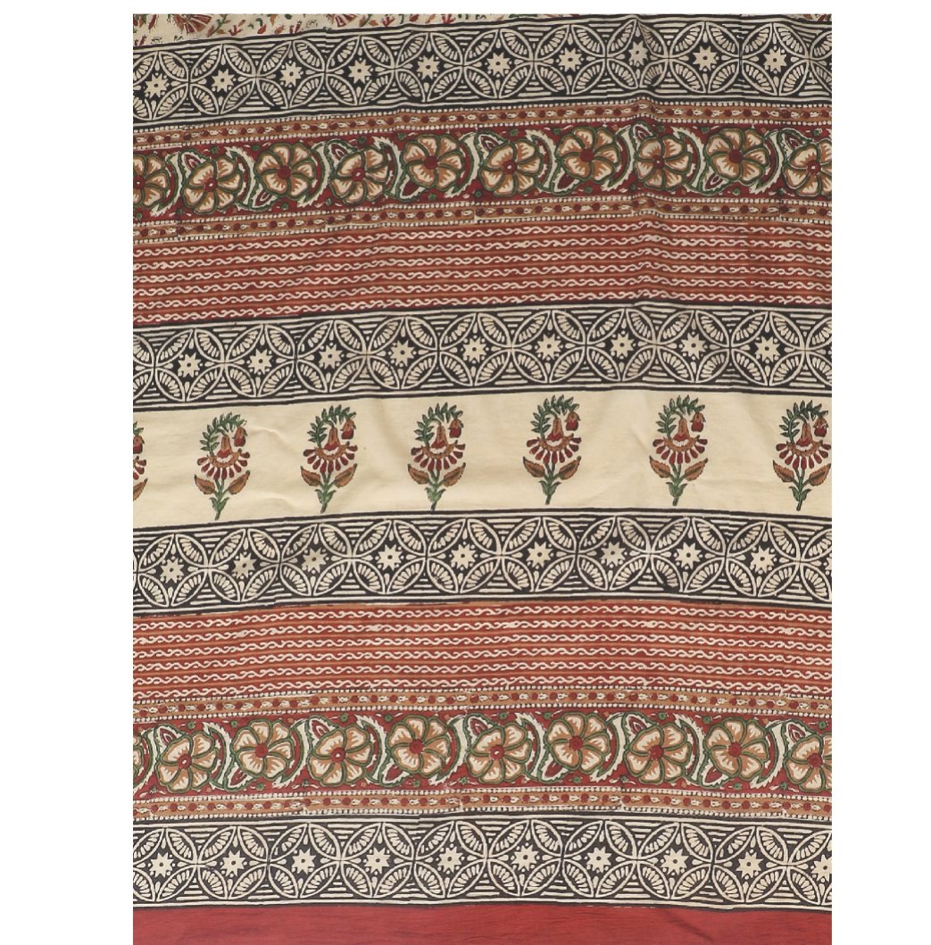 Multicoloured Kalamkari Hand Block Print Handcrafted Cotton Saree-Saree-Kalakari India-RDSNSA0040-Cotton, Geographical Indication, Hand Blocks, Hand Crafted, Heritage Prints, Kalamkari Block, Sarees, Sustainable Fabrics-[Linen,Ethnic,wear,Fashionista,Handloom,Handicraft,Indigo,blockprint,block,print,Cotton,Chanderi,Blue, latest,classy,party,bollywood,trendy,summer,style,traditional,formal,elegant,unique,style,hand,block,print, dabu,booti,gift,present,glamorous,affordable,collectible,Sari,Saree,p