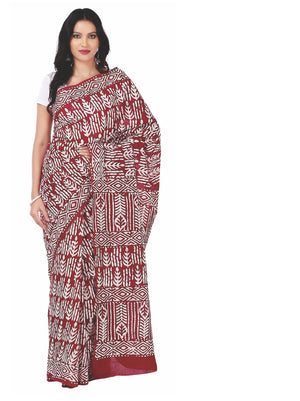 Red Batik Hand Block Print Handcrafted Cotton Saree-Saree-Kalakari India-RDSNSA0043-Batik, Cotton, Geographical Indication, Hand Blocks, Hand Crafted, Heritage Prints, Sarees, Sustainable Fabrics-[Linen,Ethnic,wear,Fashionista,Handloom,Handicraft,Indigo,blockprint,block,print,Cotton,Chanderi,Blue, latest,classy,party,bollywood,trendy,summer,style,traditional,formal,elegant,unique,style,hand,block,print, dabu,booti,gift,present,glamorous,affordable,collectible,Sari,Saree,printed, holi, Diwali, bi