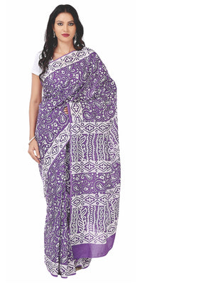 Purple Batik Hand Block Print Handcrafted Cotton Saree-Saree-Kalakari India-RDSNSA0045-Batik, Cotton, Geographical Indication, Hand Blocks, Hand Crafted, Heritage Prints, Sarees, Sustainable Fabrics-[Linen,Ethnic,wear,Fashionista,Handloom,Handicraft,Indigo,blockprint,block,print,Cotton,Chanderi,Blue, latest,classy,party,bollywood,trendy,summer,style,traditional,formal,elegant,unique,style,hand,block,print, dabu,booti,gift,present,glamorous,affordable,collectible,Sari,Saree,printed, holi, Diwali,