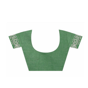 Green & White Batik Hand Block Print Handcrafted Cotton Saree-Saree-Kalakari India-RDSNSA0046-Batik, Cotton, Geographical Indication, Hand Blocks, Hand Crafted, Heritage Prints, Sarees, Sustainable Fabrics-[Linen,Ethnic,wear,Fashionista,Handloom,Handicraft,Indigo,blockprint,block,print,Cotton,Chanderi,Blue, latest,classy,party,bollywood,trendy,summer,style,traditional,formal,elegant,unique,style,hand,block,print, dabu,booti,gift,present,glamorous,affordable,collectible,Sari,Saree,printed, holi, 