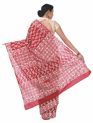 Red Batik Hand Block Print Handcrafted Cotton Saree-Saree-Kalakari India-RDSNSA0047-Batik, Cotton, Geographical Indication, Hand Blocks, Hand Crafted, Heritage Prints, Sarees, Sustainable Fabrics-[Linen,Ethnic,wear,Fashionista,Handloom,Handicraft,Indigo,blockprint,block,print,Cotton,Chanderi,Blue, latest,classy,party,bollywood,trendy,summer,style,traditional,formal,elegant,unique,style,hand,block,print, dabu,booti,gift,present,glamorous,affordable,collectible,Sari,Saree,printed, holi, Diwali, bi