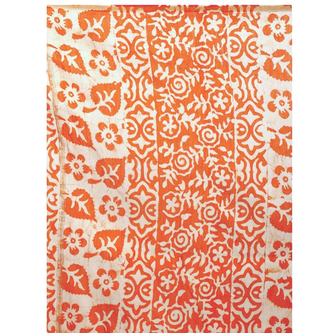 Orange Chanderi Silk Batik Hand Block Print Handcrafted Saree-Saree-Kalakari India-RDSNSA0049-Batik, Chanderi, Geographical Indication, Hand Blocks, Hand Crafted, Heritage Prints, Sarees, Silk, Sustainable Fabrics-[Linen,Ethnic,wear,Fashionista,Handloom,Handicraft,Indigo,blockprint,block,print,Cotton,Chanderi,Blue, latest,classy,party,bollywood,trendy,summer,style,traditional,formal,elegant,unique,style,hand,block,print, dabu,booti,gift,present,glamorous,affordable,collectible,Sari,Saree,printed