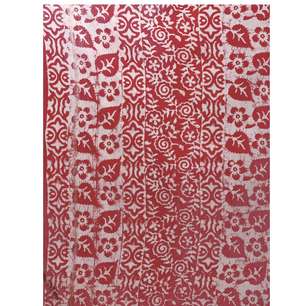 Red & White Chanderi Silk Batik Hand Block Print Handcrafted Saree-Saree-Kalakari India-RDSNSA0056-Batik, Chanderi, Geographical Indication, Hand Blocks, Hand Crafted, Heritage Prints, Sarees, Silk, Sustainable Fabrics-[Linen,Ethnic,wear,Fashionista,Handloom,Handicraft,Indigo,blockprint,block,print,Cotton,Chanderi,Blue, latest,classy,party,bollywood,trendy,summer,style,traditional,formal,elegant,unique,style,hand,block,print, dabu,booti,gift,present,glamorous,affordable,collectible,Sari,Saree,pr