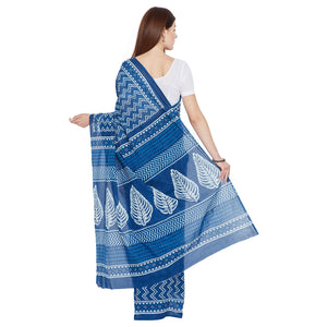Blue Indigo Print Handcrafted Cotton Saree-Saree-Kalakari India-RDSNSA0105-Cotton, Geographical Indication, Hand Blocks, Hand Crafted, Heritage Prints, Indigo, Sarees, Screen Print, Sustainable Fabrics-[Linen,Ethnic,wear,Fashionista,Handloom,Handicraft,Indigo,blockprint,block,print,Cotton,Chanderi,Blue, latest,classy,party,bollywood,trendy,summer,style,traditional,formal,elegant,unique,style,hand,block,print, dabu,booti,gift,present,glamorous,affordable,collectible,Sari,Saree,printed, holi, Diwa