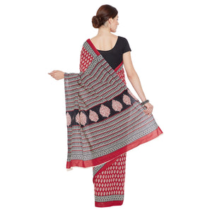 Red & White Sanganeri Hand Block Print Handcrafted Cotton Saree-Saree-Kalakari India-RDSNSA0114-Cotton, Geographical Indication, Hand Blocks, Hand Crafted, Heritage Prints, Sanganeri, Sustainable Fabrics-[Linen,Ethnic,wear,Fashionista,Handloom,Handicraft,Indigo,blockprint,block,print,Cotton,Chanderi,Blue, latest,classy,party,bollywood,trendy,summer,style,traditional,formal,elegant,unique,style,hand,block,print, dabu,booti,gift,present,glamorous,affordable,collectible,Sari,Saree,printed, holi, Di