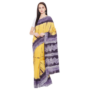 Yellow & Purple Shibori Dyed Handcrafted Cotton Saree-Saree-Kalakari India-RDSNSA0119-Cotton, Geographical Indication, Hand Blocks, Hand Crafted, Heritage Prints, Sarees, Shibori, Sustainable Fabrics-[Linen,Ethnic,wear,Fashionista,Handloom,Handicraft,Indigo,blockprint,block,print,Cotton,Chanderi,Blue, latest,classy,party,bollywood,trendy,summer,style,traditional,formal,elegant,unique,style,hand,block,print, dabu,booti,gift,present,glamorous,affordable,collectible,Sari,Saree,printed, holi, Diwali