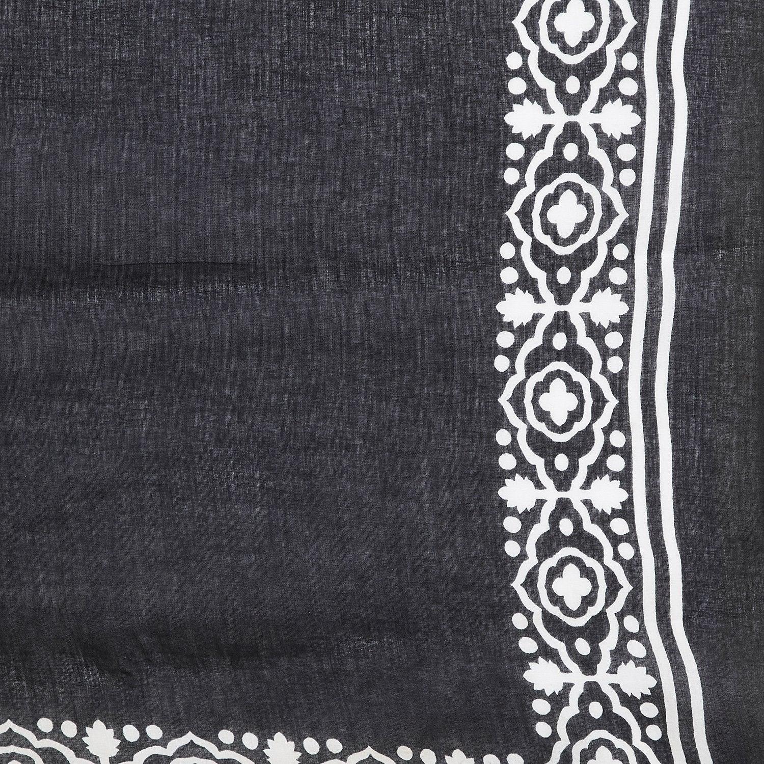 Black & White Hand Block Print Handcrafted Cotton Saree-Saree-Kalakari India-RDSNSA0122-Cotton, Geographical Indication, Hand Blocks, Hand Crafted, Heritage Prints, Sarees, Sustainable Fabrics-[Linen,Ethnic,wear,Fashionista,Handloom,Handicraft,Indigo,blockprint,block,print,Cotton,Chanderi,Blue, latest,classy,party,bollywood,trendy,summer,style,traditional,formal,elegant,unique,style,hand,block,print, dabu,booti,gift,present,glamorous,affordable,collectible,Sari,Saree,printed, holi, Diwali, birth