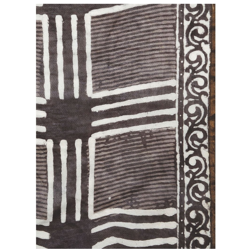 Grey & White Chanderi Silk Hand Block Print Handcrafted Saree-Saree-Kalakari India-RDSWSA0069-Chanderi, Geographical Indication, Hand Blocks, Hand Crafted, Heritage Prints, Sarees, Silk, Sustainable Fabrics-[Linen,Ethnic,wear,Fashionista,Handloom,Handicraft,Indigo,blockprint,block,print,Cotton,Chanderi,Blue, latest,classy,party,bollywood,trendy,summer,style,traditional,formal,elegant,unique,style,hand,block,print, dabu,booti,gift,present,glamorous,affordable,collectible,Sari,Saree,printed, holi,