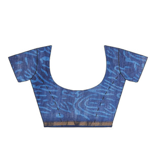 Navy Blue & Off-White Chanderi Silk Hand Block Print Handcrafted Saree-Saree-Kalakari India-RDSWSA0074-Chanderi, Geographical Indication, Hand Blocks, Hand Crafted, Heritage Prints, Sarees, Silk, Sustainable Fabrics-[Linen,Ethnic,wear,Fashionista,Handloom,Handicraft,Indigo,blockprint,block,print,Cotton,Chanderi,Blue, latest,classy,party,bollywood,trendy,summer,style,traditional,formal,elegant,unique,style,hand,block,print, dabu,booti,gift,present,glamorous,affordable,collectible,Sari,Saree,print