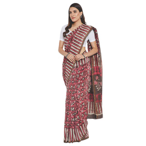 Pink & White Chanderi Silk Hand Block Print Handcrafted Saree-Saree-Kalakari India-RDSWSA0077-Chanderi, Geographical Indication, Hand Blocks, Hand Crafted, Heritage Prints, Sarees, Silk, Sustainable Fabrics-[Linen,Ethnic,wear,Fashionista,Handloom,Handicraft,Indigo,blockprint,block,print,Cotton,Chanderi,Blue, latest,classy,party,bollywood,trendy,summer,style,traditional,formal,elegant,unique,style,hand,block,print, dabu,booti,gift,present,glamorous,affordable,collectible,Sari,Saree,printed, holi,