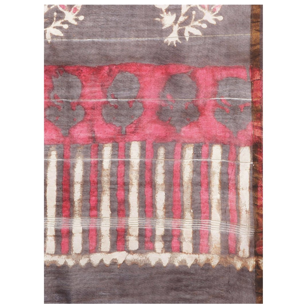 Pink & White Chanderi Silk Hand Block Print Handcrafted Saree-Saree-Kalakari India-RDSWSA0077-Chanderi, Geographical Indication, Hand Blocks, Hand Crafted, Heritage Prints, Sarees, Silk, Sustainable Fabrics-[Linen,Ethnic,wear,Fashionista,Handloom,Handicraft,Indigo,blockprint,block,print,Cotton,Chanderi,Blue, latest,classy,party,bollywood,trendy,summer,style,traditional,formal,elegant,unique,style,hand,block,print, dabu,booti,gift,present,glamorous,affordable,collectible,Sari,Saree,printed, holi,