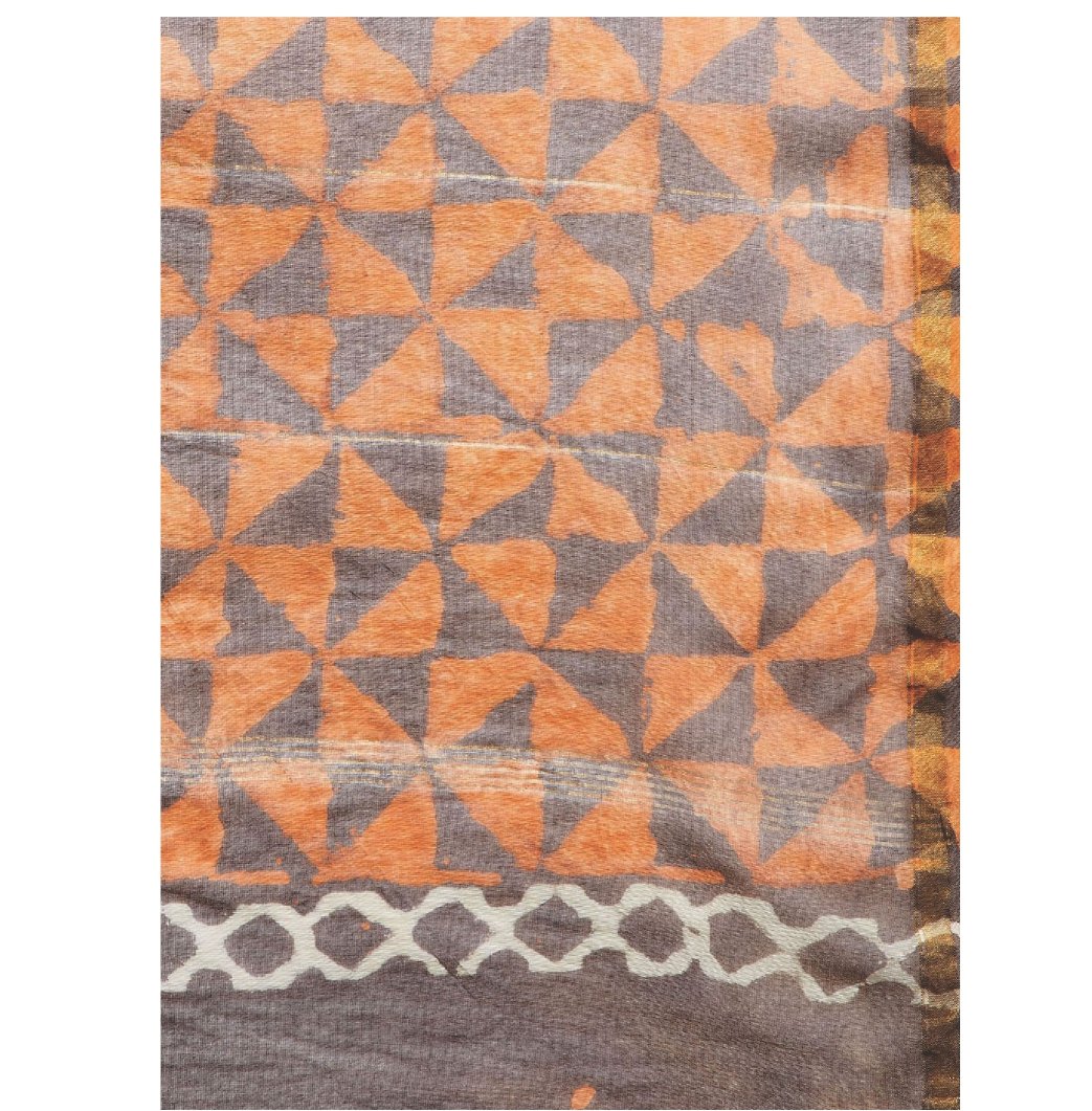 Orange & Grey Chanderi Silk Hand Block Print Handcrafted Saree-Saree-Kalakari India-RDSWSA0079-Chanderi, Geographical Indication, Hand Blocks, Hand Crafted, Heritage Prints, Sarees, Silk, Sustainable Fabrics-[Linen,Ethnic,wear,Fashionista,Handloom,Handicraft,Indigo,blockprint,block,print,Cotton,Chanderi,Blue, latest,classy,party,bollywood,trendy,summer,style,traditional,formal,elegant,unique,style,hand,block,print, dabu,booti,gift,present,glamorous,affordable,collectible,Sari,Saree,printed, holi