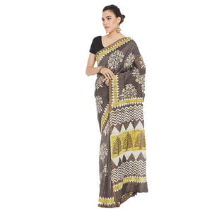 Grey & White Chanderi Silk Hand Block Print Handcrafted Saree-Saree-Kalakari India-RDSWSA0081-Chanderi, Geographical Indication, Hand Blocks, Hand Crafted, Heritage Prints, Sarees, Sustainable Fabrics-[Linen,Ethnic,wear,Fashionista,Handloom,Handicraft,Indigo,blockprint,block,print,Cotton,Chanderi,Blue, latest,classy,party,bollywood,trendy,summer,style,traditional,formal,elegant,unique,style,hand,block,print, dabu,booti,gift,present,glamorous,affordable,collectible,Sari,Saree,printed, holi, Diwal