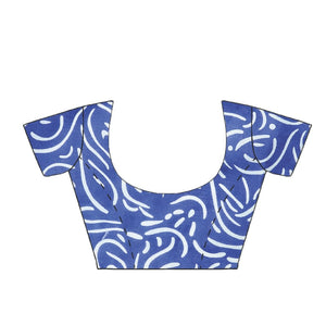 Navy Blue & White Indigo Screen Print Handcrafted Cotton Saree-Saree-Kalakari India-RDSWSA0085-Cotton, Geographical Indication, Hand Blocks, Hand Crafted, Heritage Prints, Indigo, Sarees, Screen Print, Sustainable Fabrics-[Linen,Ethnic,wear,Fashionista,Handloom,Handicraft,Indigo,blockprint,block,print,Cotton,Chanderi,Blue, latest,classy,party,bollywood,trendy,summer,style,traditional,formal,elegant,unique,style,hand,block,print, dabu,booti,gift,present,glamorous,affordable,collectible,Sari,Saree