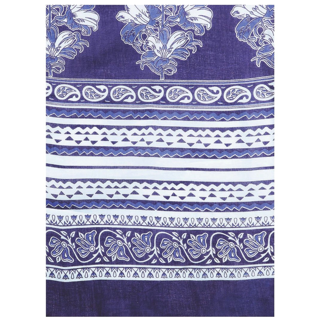 Navy Blue & White Indigo Screen Print Handcrafted Cotton Saree-Saree-Kalakari India-RDSWSA0088-Cotton, Geographical Indication, Hand Blocks, Hand Crafted, Heritage Prints, Indigo, Sarees, Screen Print, Sustainable Fabrics-[Linen,Ethnic,wear,Fashionista,Handloom,Handicraft,Indigo,blockprint,block,print,Cotton,Chanderi,Blue, latest,classy,party,bollywood,trendy,summer,style,traditional,formal,elegant,unique,style,hand,block,print, dabu,booti,gift,present,glamorous,affordable,collectible,Sari,Saree