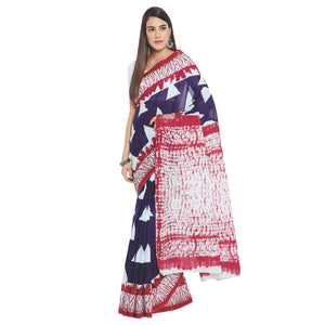 Navy Blue & White Indigo Screen Print Handcrafted Cotton Saree-Saree-Kalakari India-RDSWSA0101-Cotton, Geographical Indication, Hand Blocks, Hand Crafted, Heritage Prints, Indigo, Sarees, Screen Print, Sustainable Fabrics-[Linen,Ethnic,wear,Fashionista,Handloom,Handicraft,Indigo,blockprint,block,print,Cotton,Chanderi,Blue, latest,classy,party,bollywood,trendy,summer,style,traditional,formal,elegant,unique,style,hand,block,print, dabu,booti,gift,present,glamorous,affordable,collectible,Sari,Saree