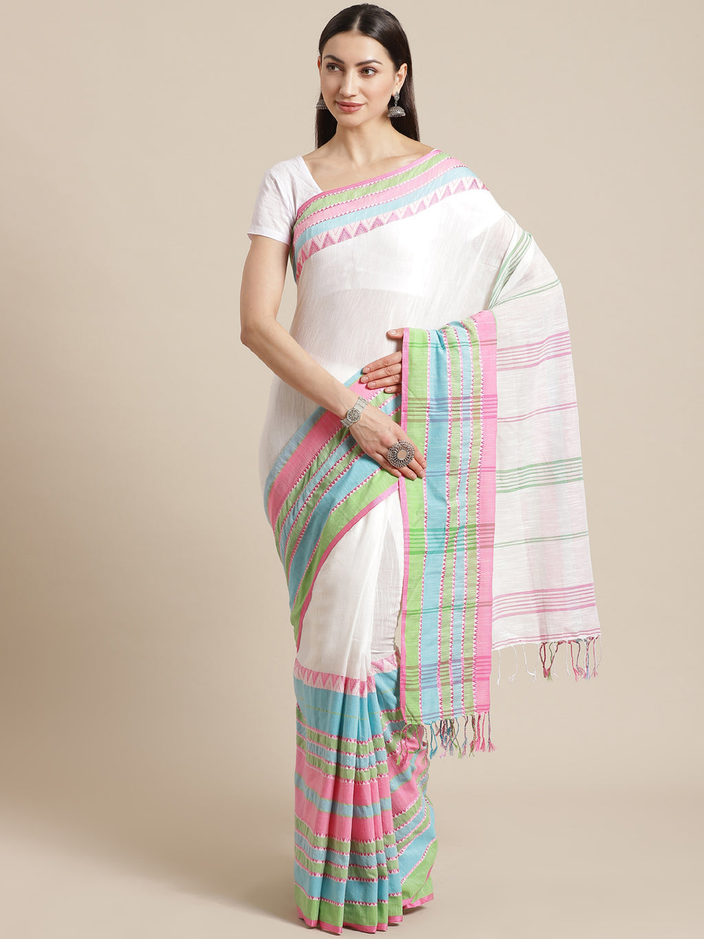 Pink and Blue, Kalakari India Cotton Pink Hand crafted saree with blouse SHBESA0005-Saree-Kalakari India-SHBESA0005-Begumpuri, Bengal, Cotton, Geographical Indication, Hand Crafted, Heritage Prints, Natural Dyes, Red, Sarees, Sustainable Fabrics, Woven, Yellow-[Linen,Ethnic,wear,Fashionista,Handloom,Handicraft,Indigo,blockprint,block,print,Cotton,Chanderi,Blue, latest,classy,party,bollywood,trendy,summer,style,traditional,formal,elegant,unique,style,hand,block,print, dabu,booti,gift,present,glam