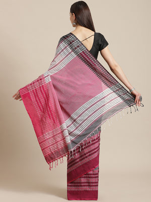 Grey and Pink, Kalakari India Cotton Grey Hand crafted saree with blouse SHBESA0010-Saree-Kalakari India-SHBESA0010-Begumpuri, Bengal, Cotton, Geographical Indication, Hand Crafted, Heritage Prints, Natural Dyes, Red, Sarees, Sustainable Fabrics, Woven, Yellow-[Linen,Ethnic,wear,Fashionista,Handloom,Handicraft,Indigo,blockprint,block,print,Cotton,Chanderi,Blue, latest,classy,party,bollywood,trendy,summer,style,traditional,formal,elegant,unique,style,hand,block,print, dabu,booti,gift,present,glam