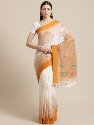 White and Brown, Kalakari India Cotton White Hand crafted saree with blouse SHBESA0011-Saree-Kalakari India-SHBESA0011-Bengal, Cotton, Geographical Indication, Hand Crafted, Heritage Prints, Ikkat, Natural Dyes, Red, Sarees, Sustainable Fabrics, Woven, Yellow-[Linen,Ethnic,wear,Fashionista,Handloom,Handicraft,Indigo,blockprint,block,print,Cotton,Chanderi,Blue, latest,classy,party,bollywood,trendy,summer,style,traditional,formal,elegant,unique,style,hand,block,print, dabu,booti,gift,present,glamo