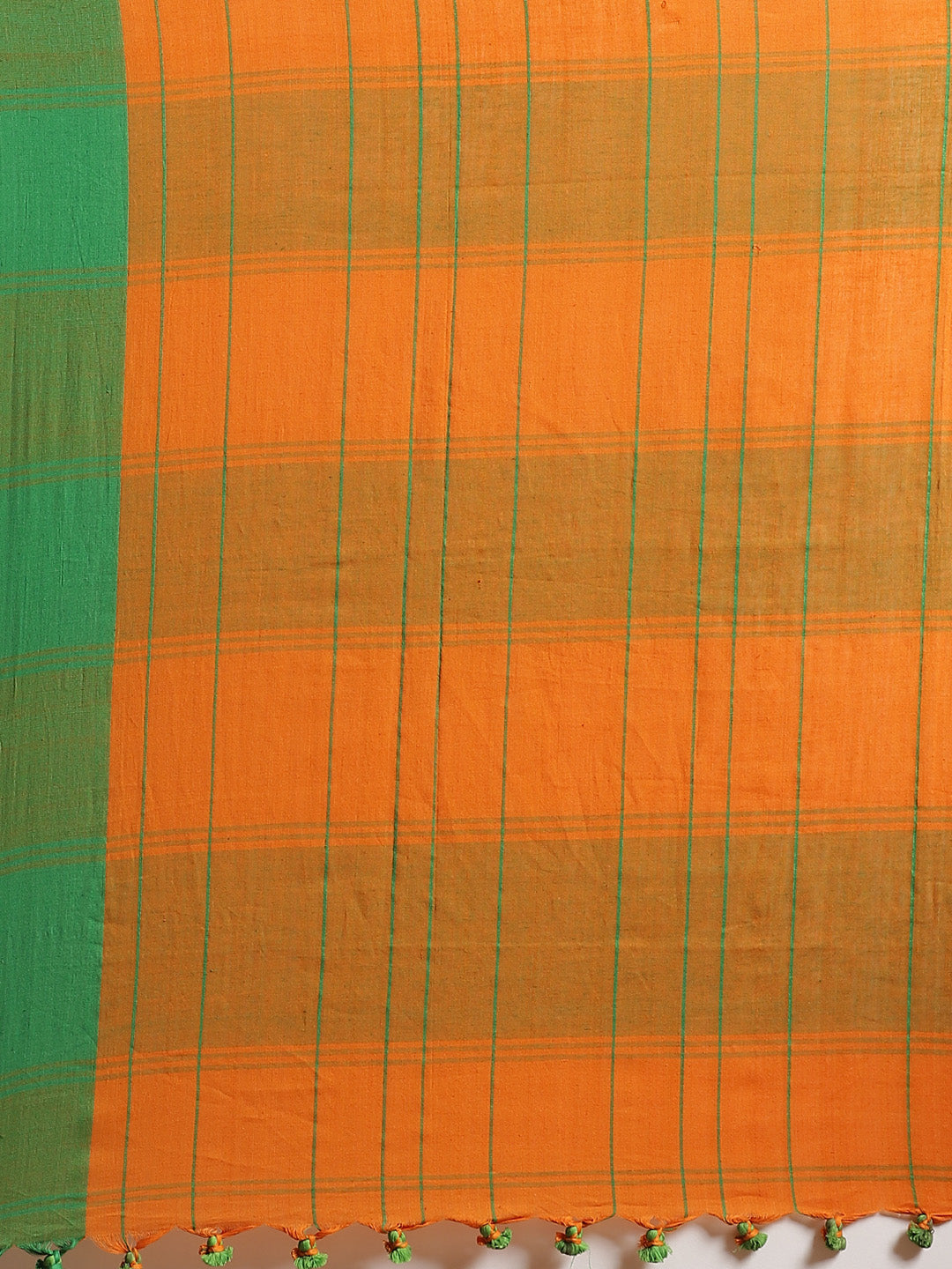 Orange and Green, Kalakari India Cotton Orange Hand crafted saree with blouse SHBESA0014-Saree-Kalakari India-SHBESA0014-Bengal, Cotton, Geographical Indication, Hand Crafted, Heritage Prints, Ikkat, Natural Dyes, Red, Sarees, Sustainable Fabrics, Woven, Yellow-[Linen,Ethnic,wear,Fashionista,Handloom,Handicraft,Indigo,blockprint,block,print,Cotton,Chanderi,Blue, latest,classy,party,bollywood,trendy,summer,style,traditional,formal,elegant,unique,style,hand,block,print, dabu,booti,gift,present,gla