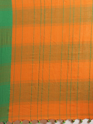 Orange and Green, Kalakari India Cotton Orange Hand crafted saree with blouse SHBESA0014-Saree-Kalakari India-SHBESA0014-Bengal, Cotton, Geographical Indication, Hand Crafted, Heritage Prints, Ikkat, Natural Dyes, Red, Sarees, Sustainable Fabrics, Woven, Yellow-[Linen,Ethnic,wear,Fashionista,Handloom,Handicraft,Indigo,blockprint,block,print,Cotton,Chanderi,Blue, latest,classy,party,bollywood,trendy,summer,style,traditional,formal,elegant,unique,style,hand,block,print, dabu,booti,gift,present,gla