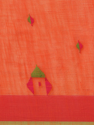 Orange and Green, Kalakari India Cotton Orange Hand crafted saree with blouse SHBESA0015-Saree-Kalakari India-SHBESA0015-Bengal, Cotton, Geographical Indication, Hand Crafted, Heritage Prints, Ikkat, Natural Dyes, Red, Sarees, Sustainable Fabrics, Woven, Yellow-[Linen,Ethnic,wear,Fashionista,Handloom,Handicraft,Indigo,blockprint,block,print,Cotton,Chanderi,Blue, latest,classy,party,bollywood,trendy,summer,style,traditional,formal,elegant,unique,style,hand,block,print, dabu,booti,gift,present,gla
