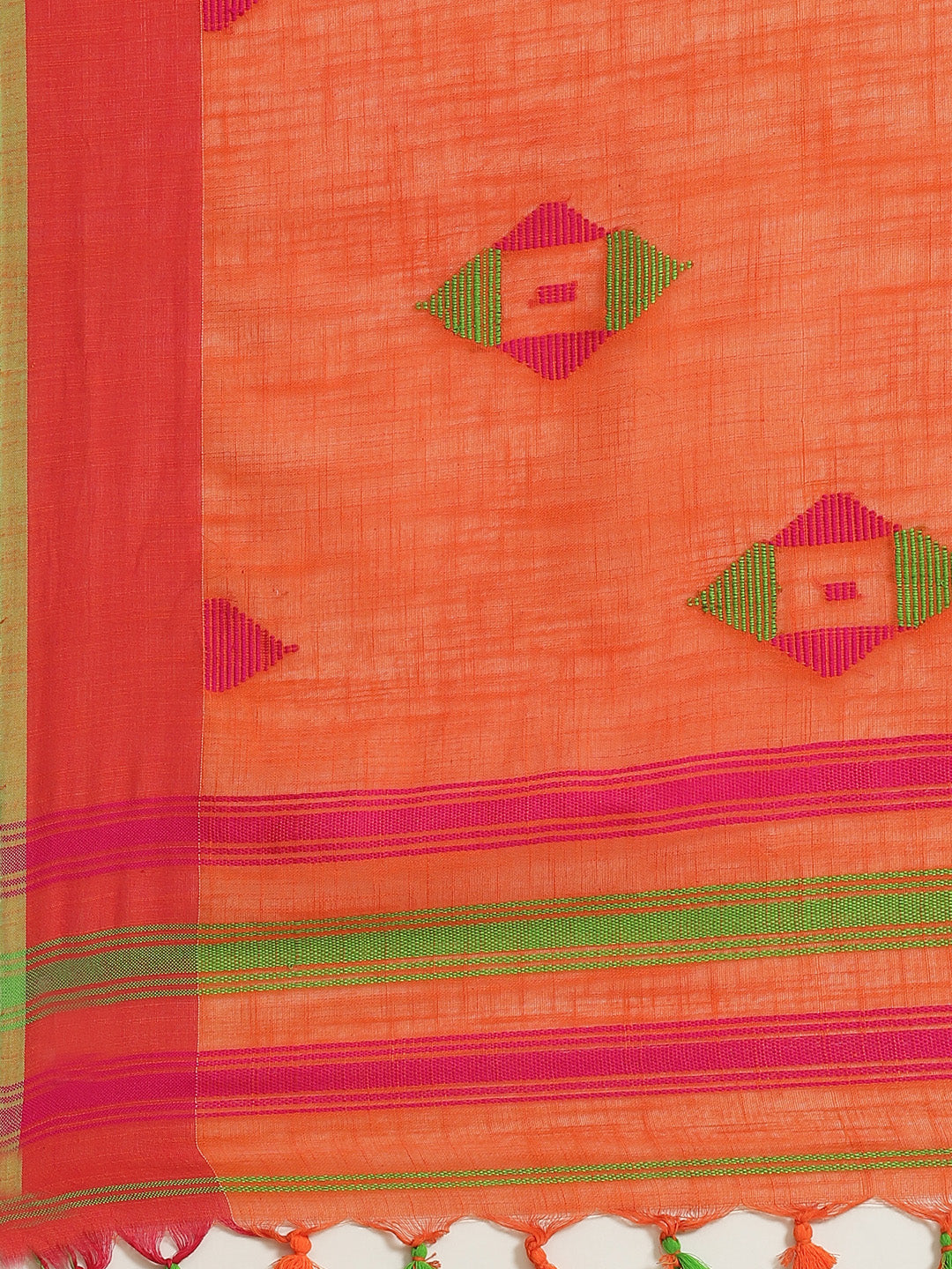 Orange and Green, Kalakari India Cotton Orange Hand crafted saree with blouse SHBESA0015-Saree-Kalakari India-SHBESA0015-Bengal, Cotton, Geographical Indication, Hand Crafted, Heritage Prints, Ikkat, Natural Dyes, Red, Sarees, Sustainable Fabrics, Woven, Yellow-[Linen,Ethnic,wear,Fashionista,Handloom,Handicraft,Indigo,blockprint,block,print,Cotton,Chanderi,Blue, latest,classy,party,bollywood,trendy,summer,style,traditional,formal,elegant,unique,style,hand,block,print, dabu,booti,gift,present,gla